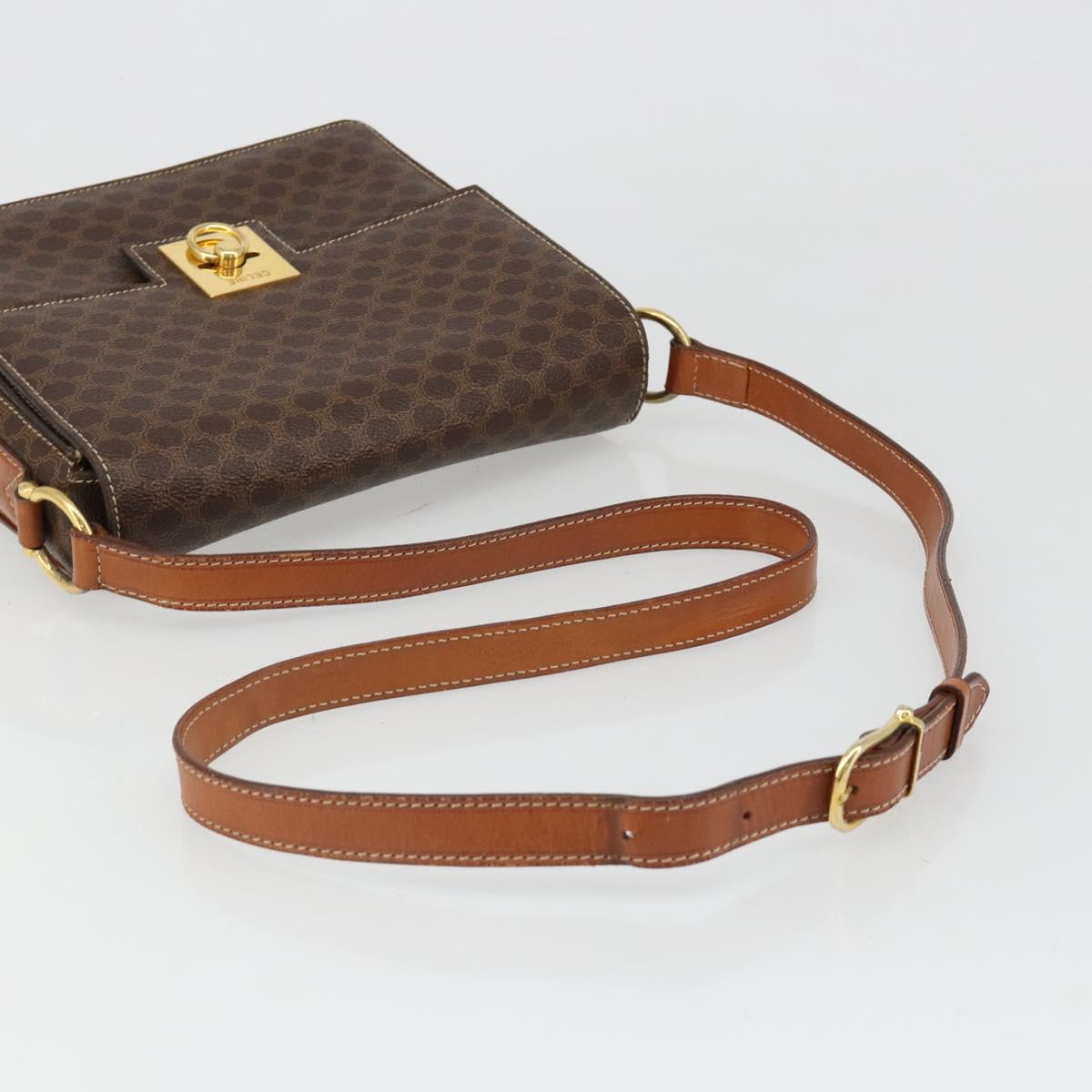 CELINE Macadam Canvas Shoulder Bag PVC Leather Brown Gold Auth 185532