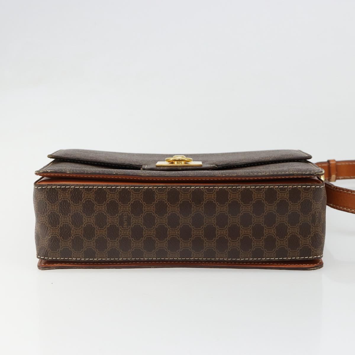 CELINE Macadam Canvas Shoulder Bag PVC Leather Brown Gold Auth 185532