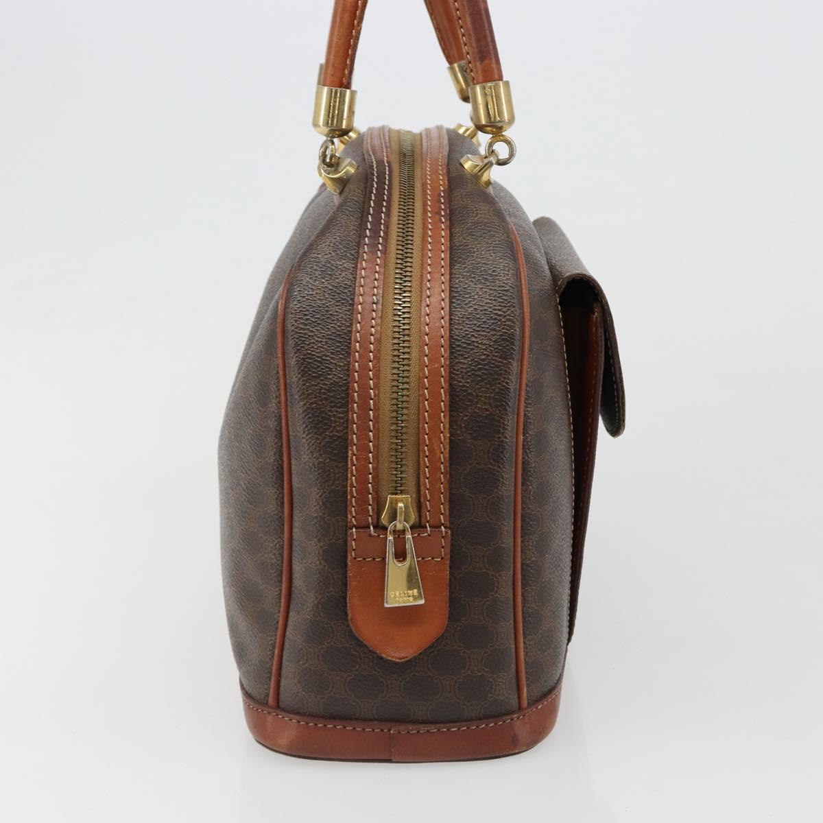 CELINE Macadam Canvas Hand Bag PVC Leather Brown Gold Auth 185533