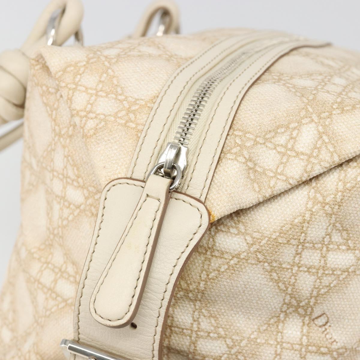 Christian Dior Panarea Hand Bag Canvas Ivory Silver Auth 185536A