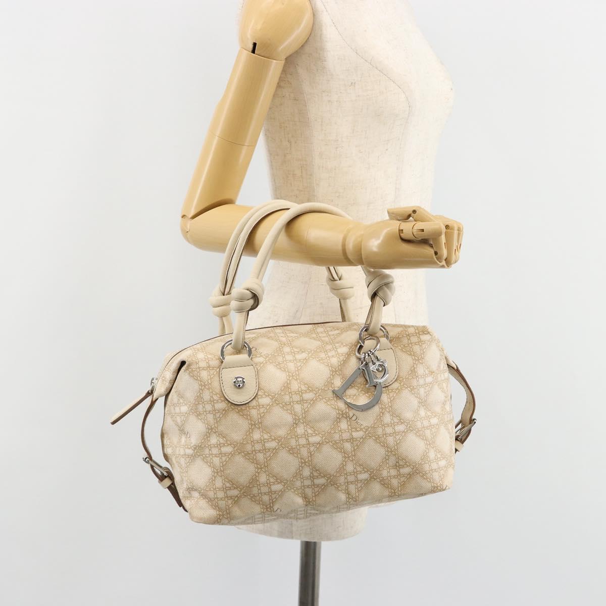 Christian Dior Panarea Hand Bag Canvas Ivory Silver Auth 185536A
