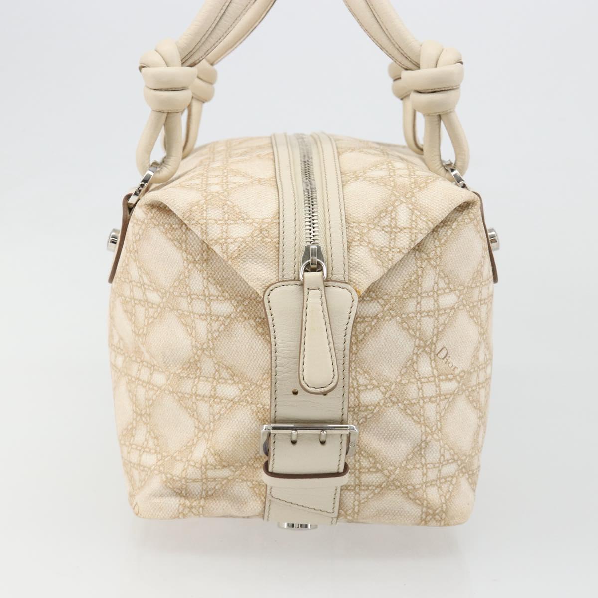 Christian Dior Panarea Hand Bag Canvas Ivory Silver Auth 185536A