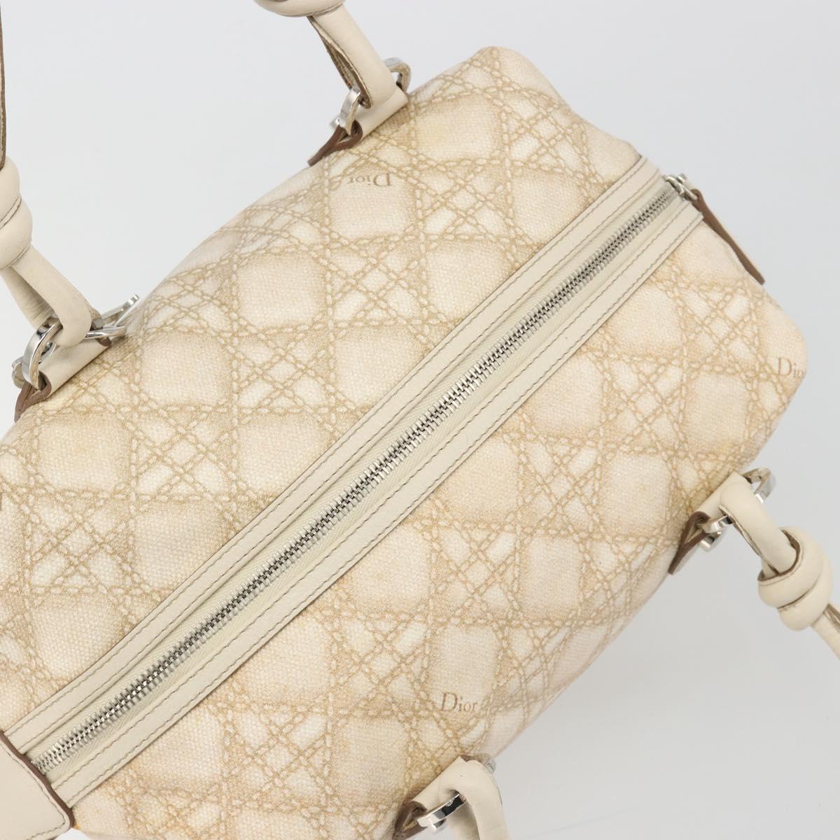 Christian Dior Panarea Hand Bag Canvas Ivory Silver Auth 185536A