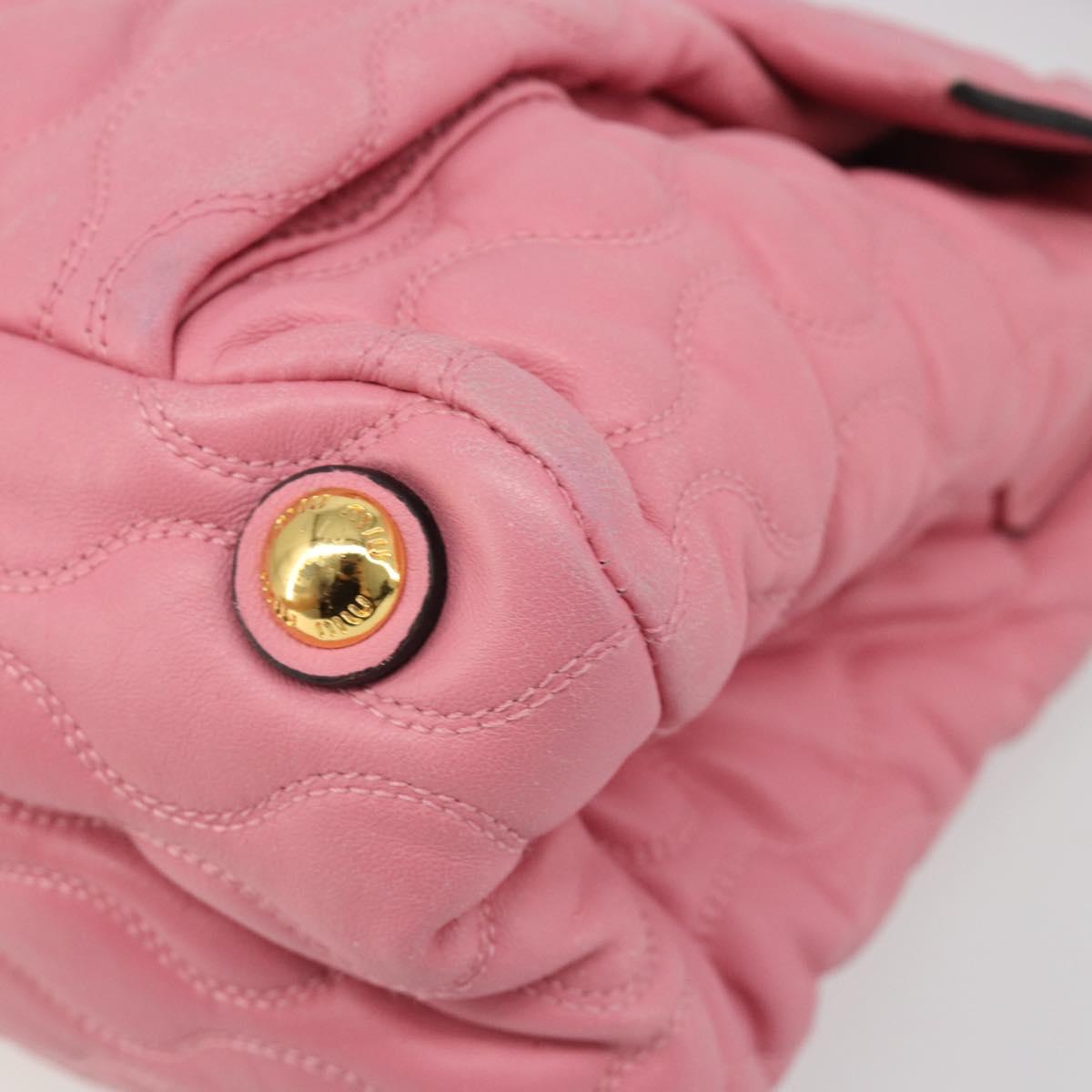 Miu Miu Hand Bag Leather Pink Gold Auth 185537