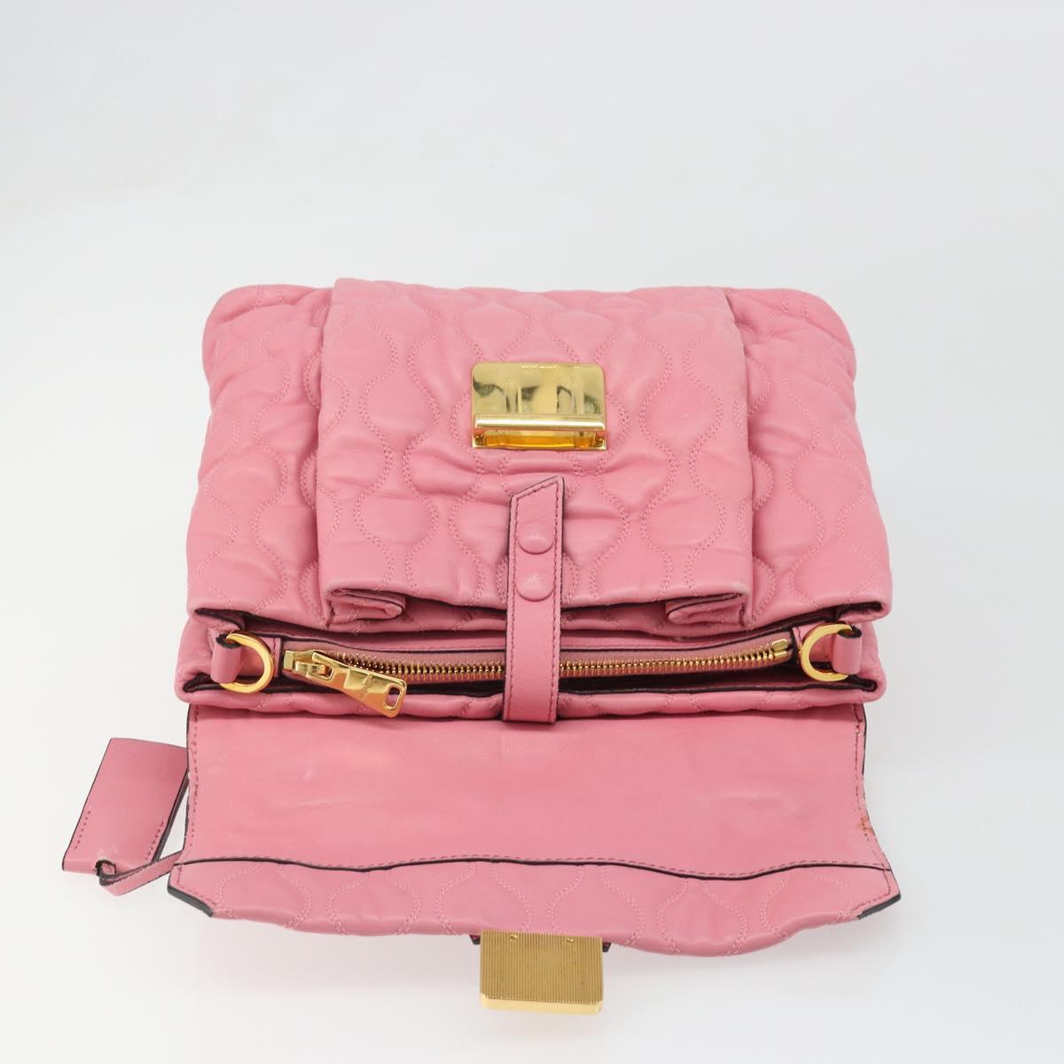 Miu Miu Hand Bag Leather Pink Gold Auth 185537