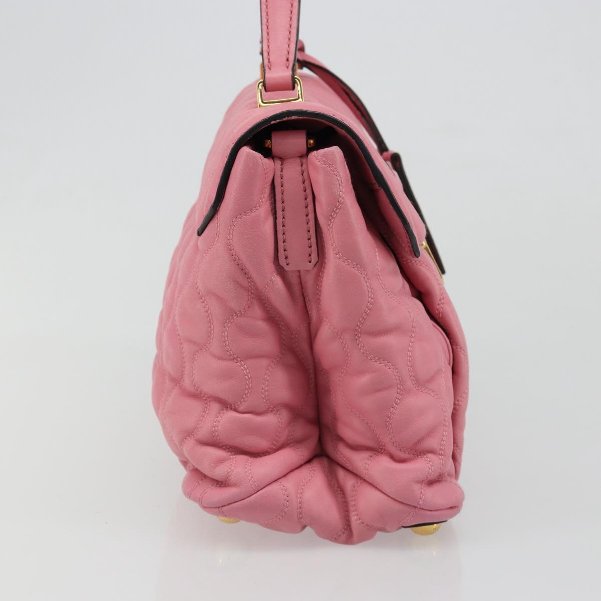 Miu Miu Hand Bag Leather Pink Gold Auth 185537