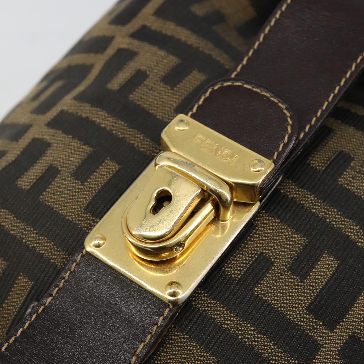 FENDI Zucca Canvas Vanity Hand Bag Black Brown Auth 185538