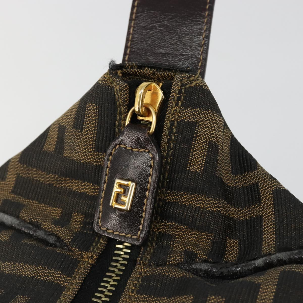 FENDI Zucca Canvas Vanity Hand Bag Black Brown Auth 185538