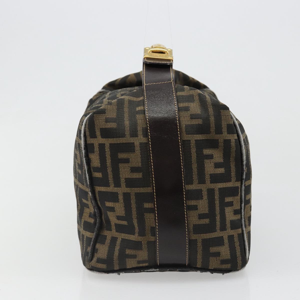 FENDI Zucca Canvas Vanity Hand Bag Black Brown Auth 185538