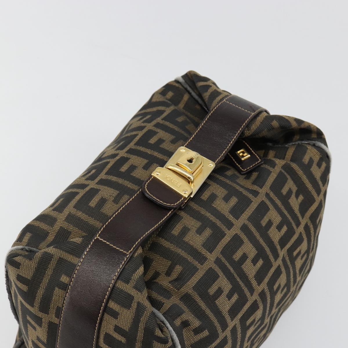 FENDI Zucca Canvas Vanity Hand Bag Black Brown Auth 185538