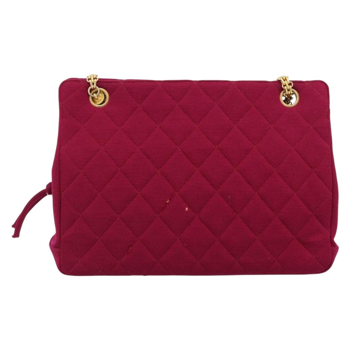 CHANEL Matelasse Chain Shoulder Bag Cotton Jersey Wine Red Gold CC Auth 185539