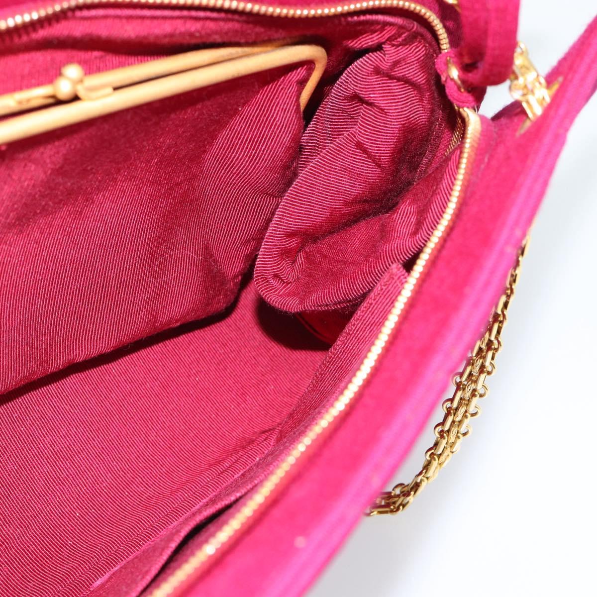 CHANEL Matelasse Chain Shoulder Bag Cotton Jersey Wine Red Gold CC Auth 185539