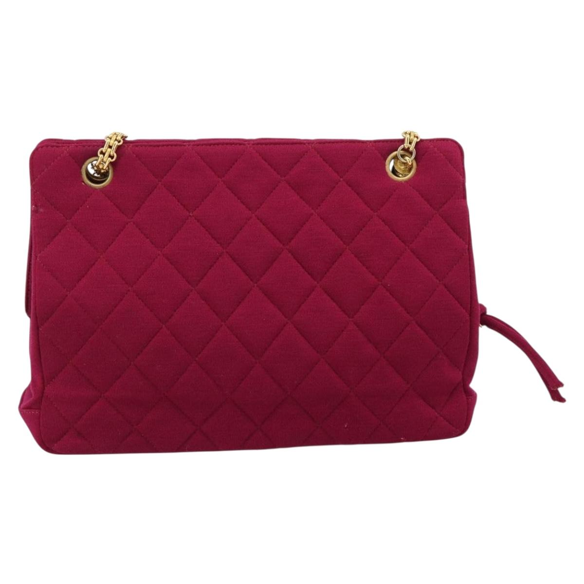 CHANEL Matelasse Chain Shoulder Bag Cotton Jersey Wine Red Gold CC Auth 185539