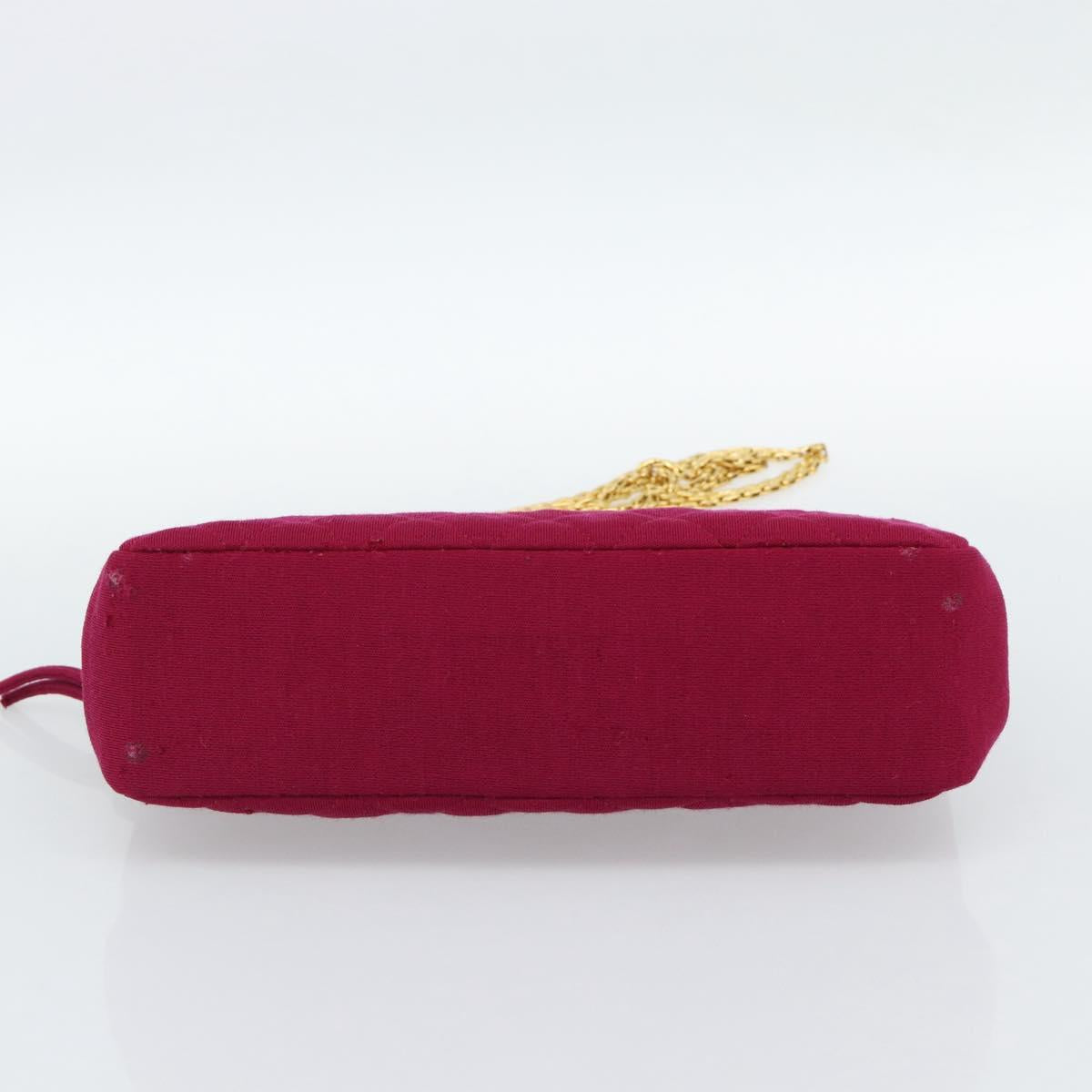 CHANEL Matelasse Chain Shoulder Bag Cotton Jersey Wine Red Gold CC Auth 185539