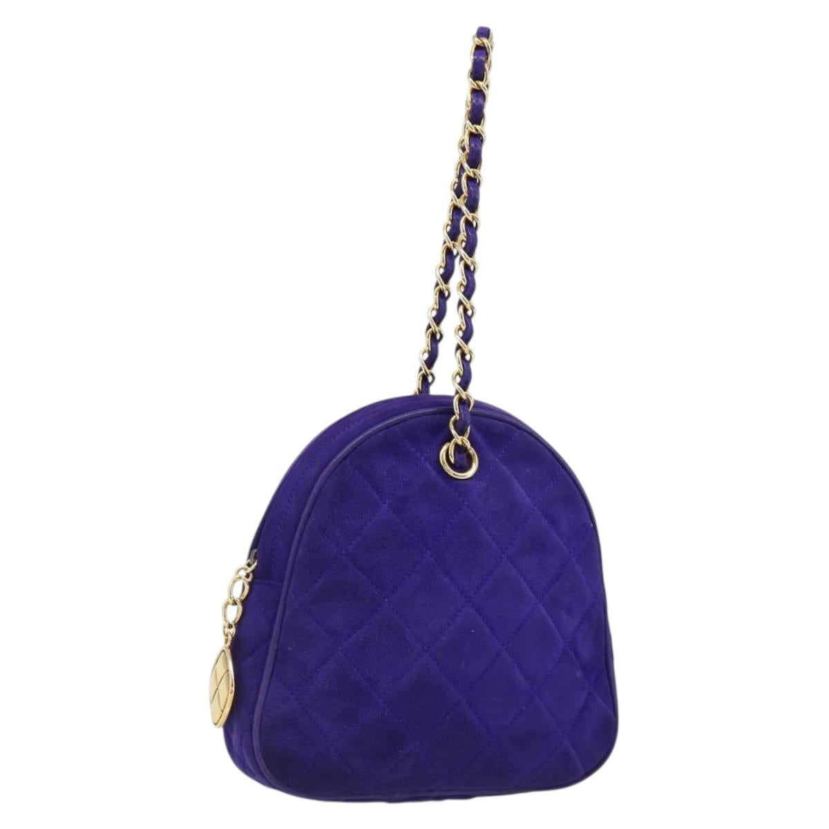 CHANEL Matelasse Chain Hand Bag Suede Purple Gold CC Auth 185540A