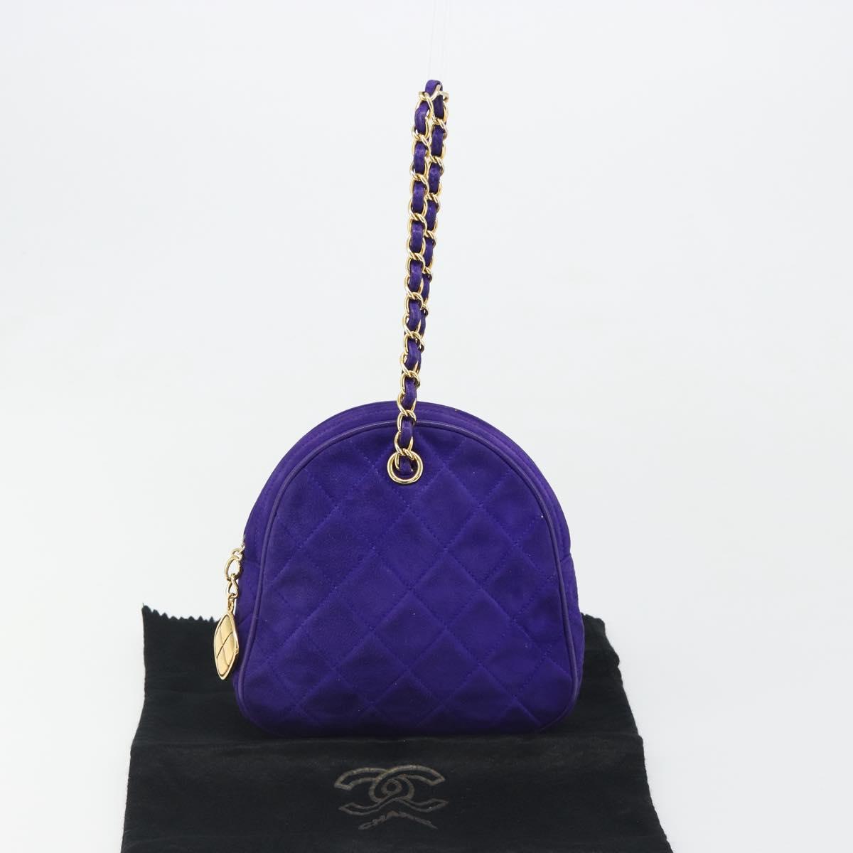CHANEL Matelasse Chain Hand Bag Suede Purple Gold CC Auth 185540A