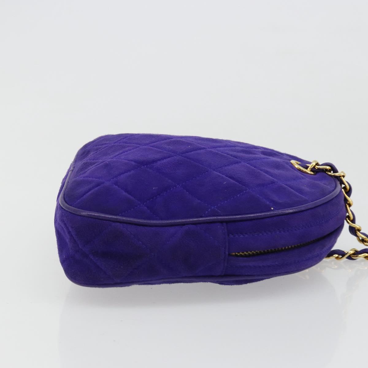 CHANEL Matelasse Chain Hand Bag Suede Purple Gold CC Auth 185540A