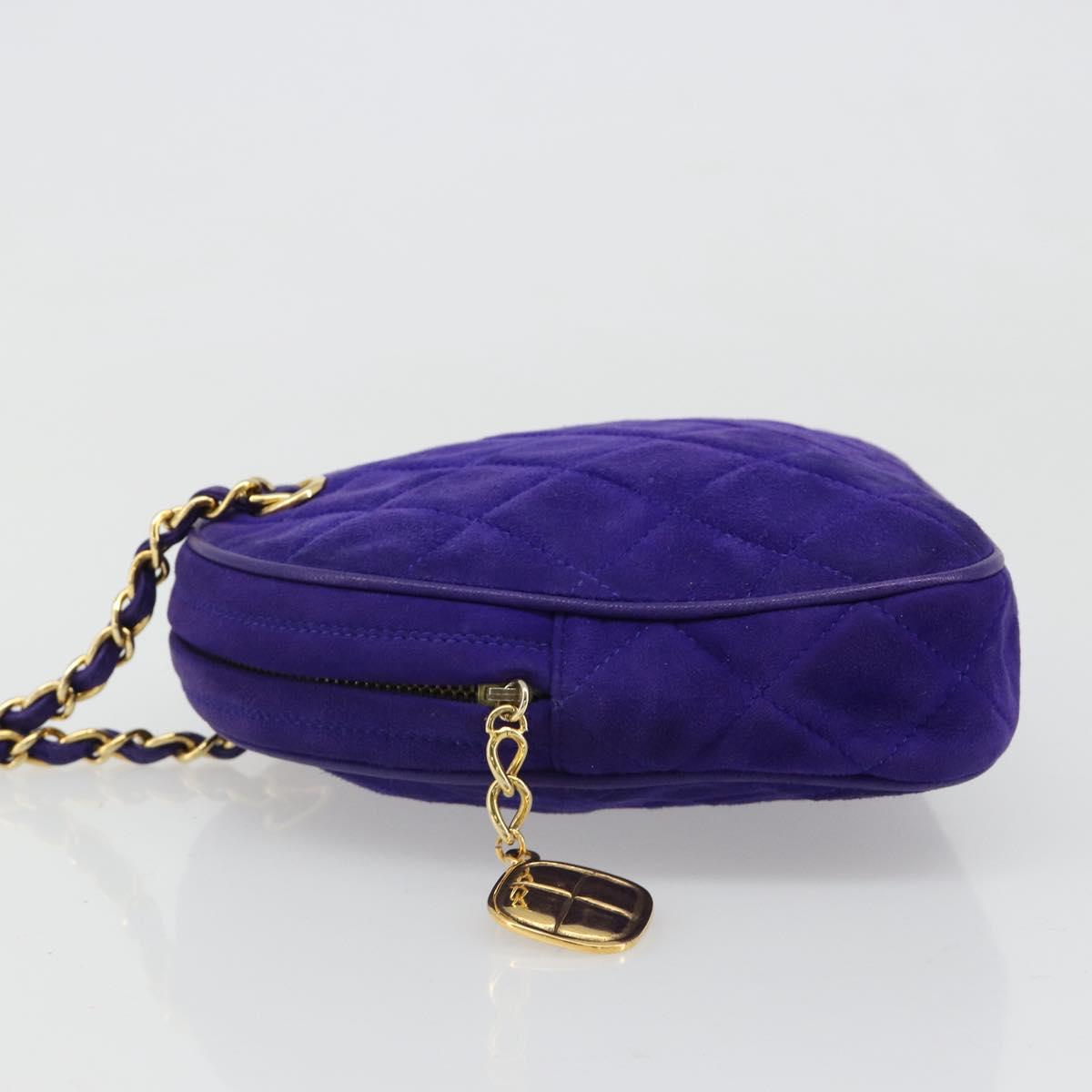 CHANEL Matelasse Chain Hand Bag Suede Purple Gold CC Auth 185540A