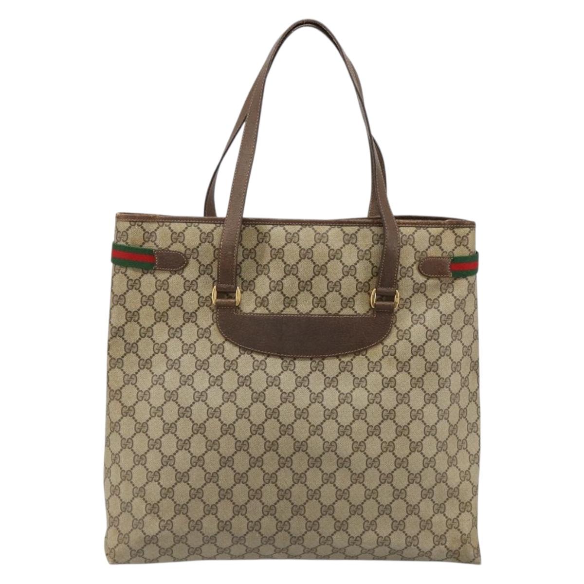 GUCCI GG Supreme Web Sherry Line Tote Bag PVC Beige Gold 39 02 091 Auth 185543
