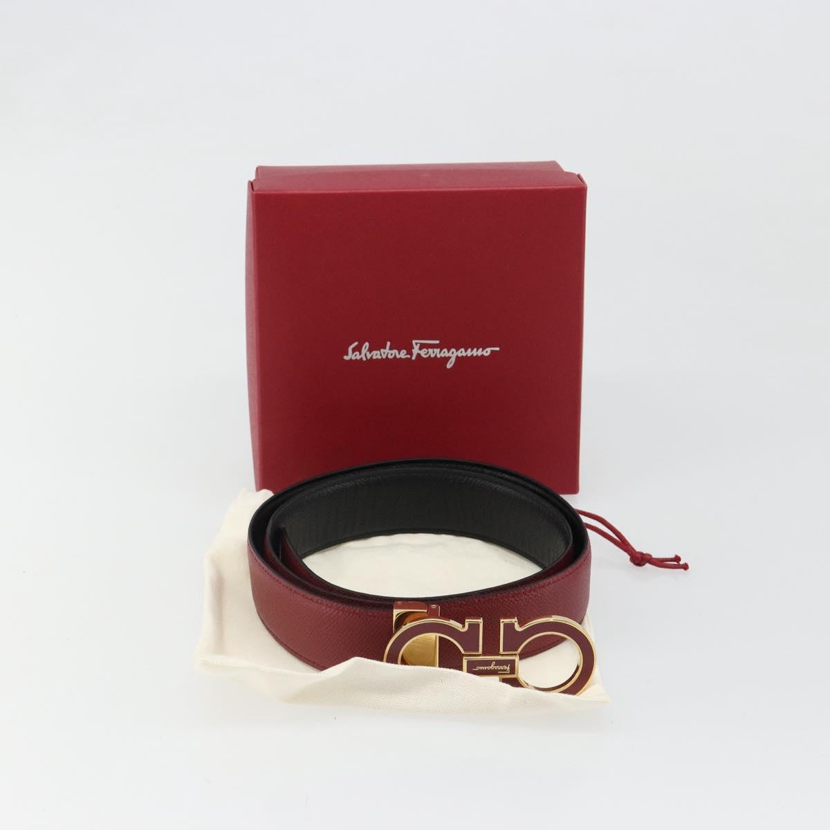 Salvatore Ferragamo Gancini Belt Leather 37.8"" Red Gold Auth 185545A
