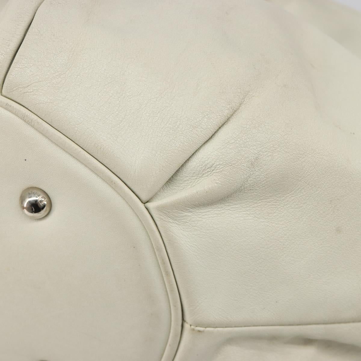 Christian Dior Hand Bag Leather White Silver Auth 185555