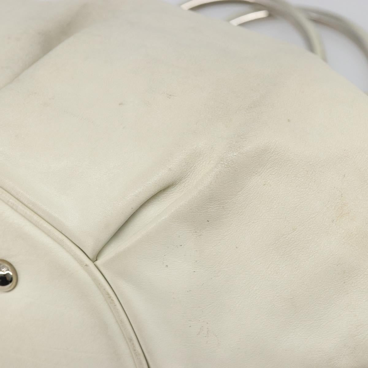 Christian Dior Hand Bag Leather White Silver Auth 185555