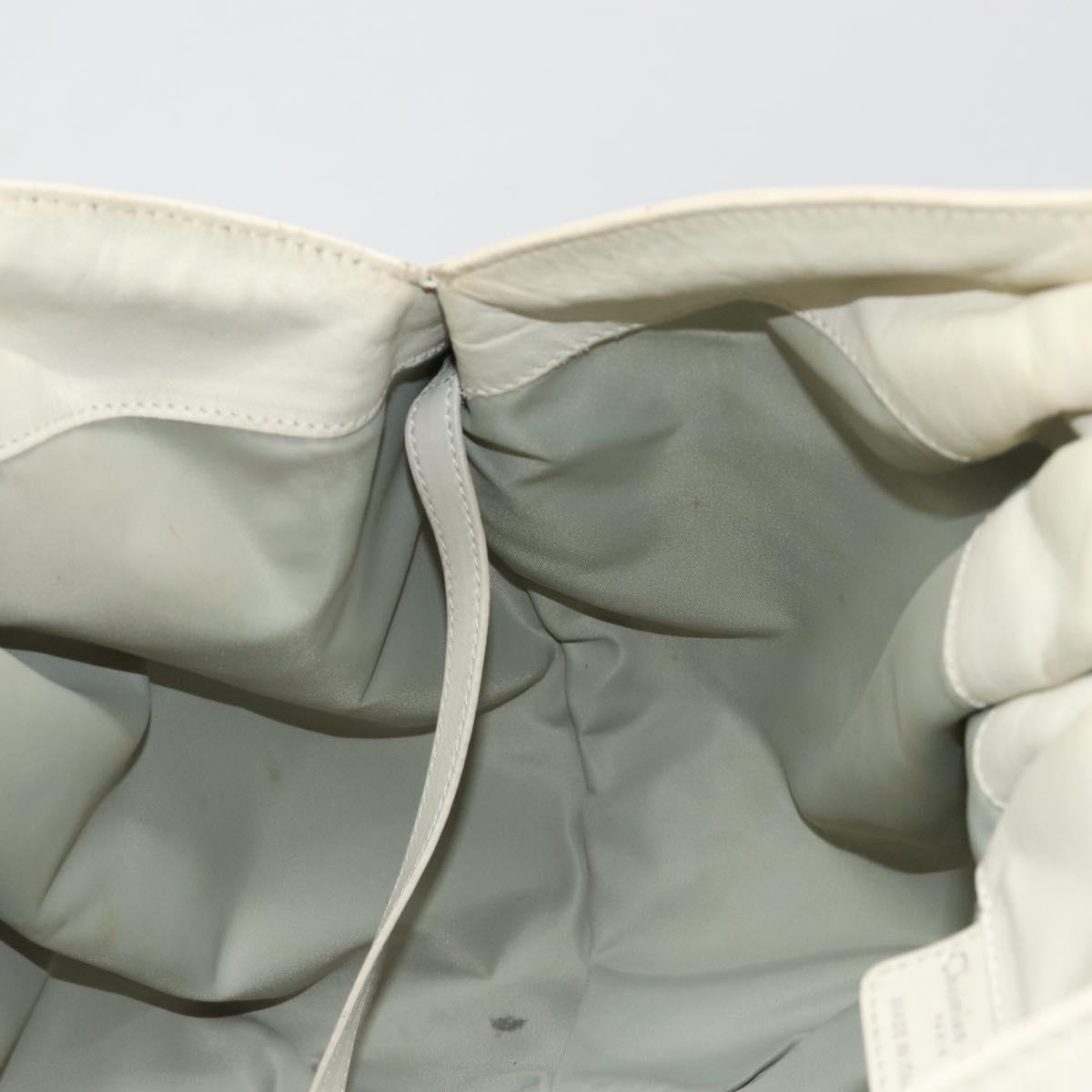 Christian Dior Hand Bag Leather White Silver Auth 185555