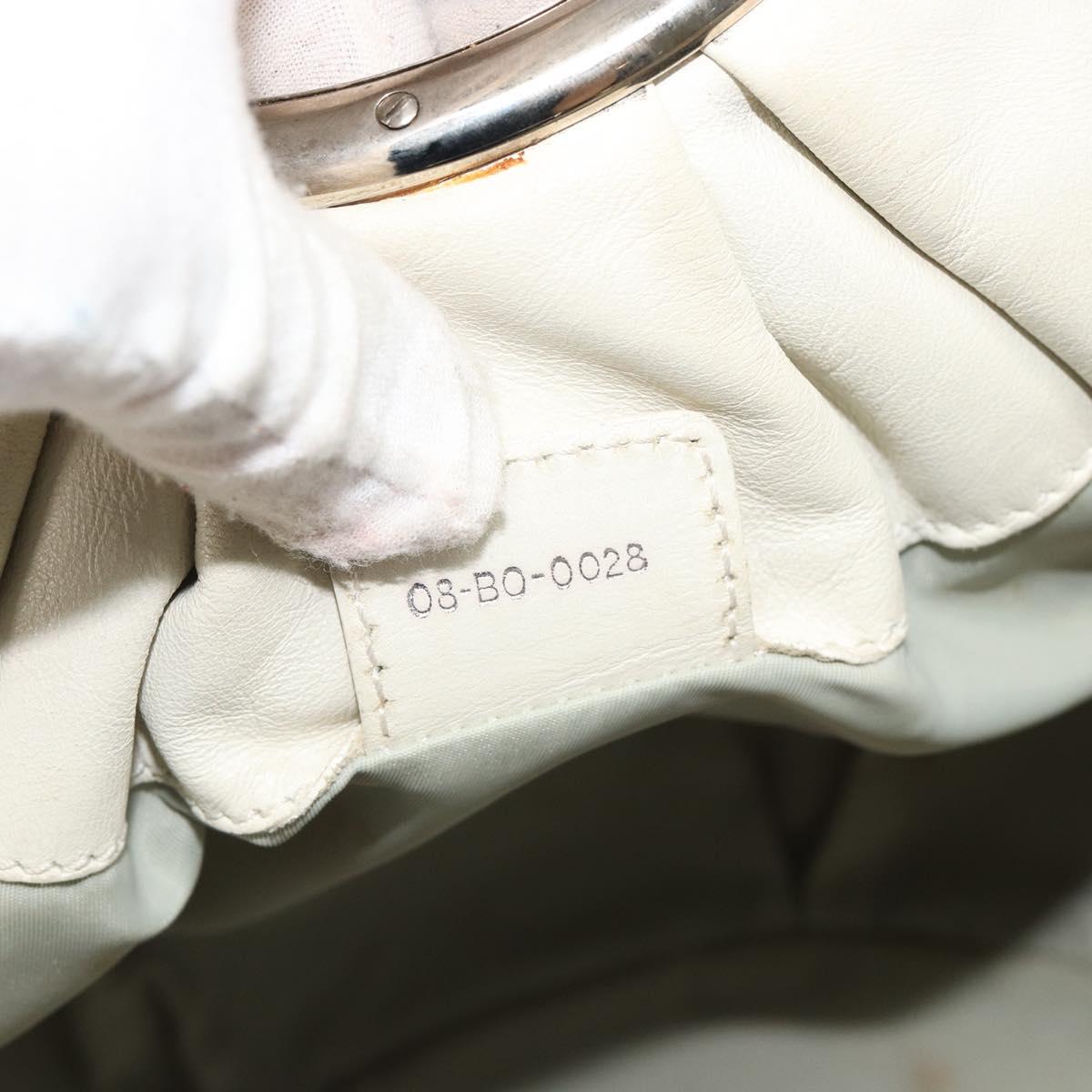 Christian Dior Hand Bag Leather White Silver Auth 185555