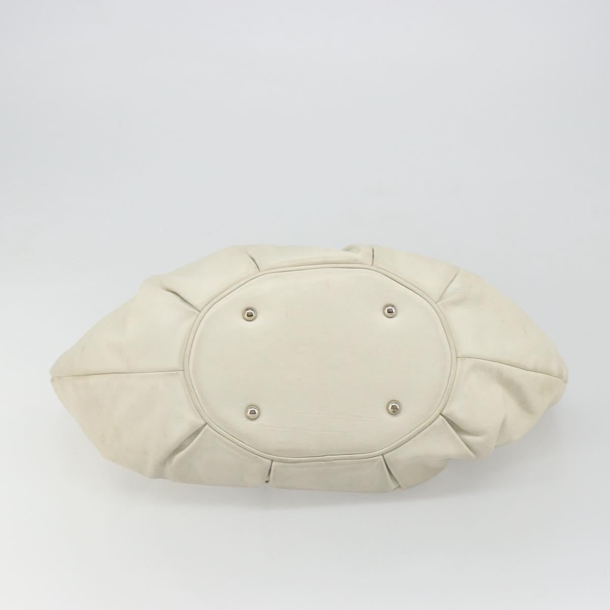 Christian Dior Hand Bag Leather White Silver Auth 185555