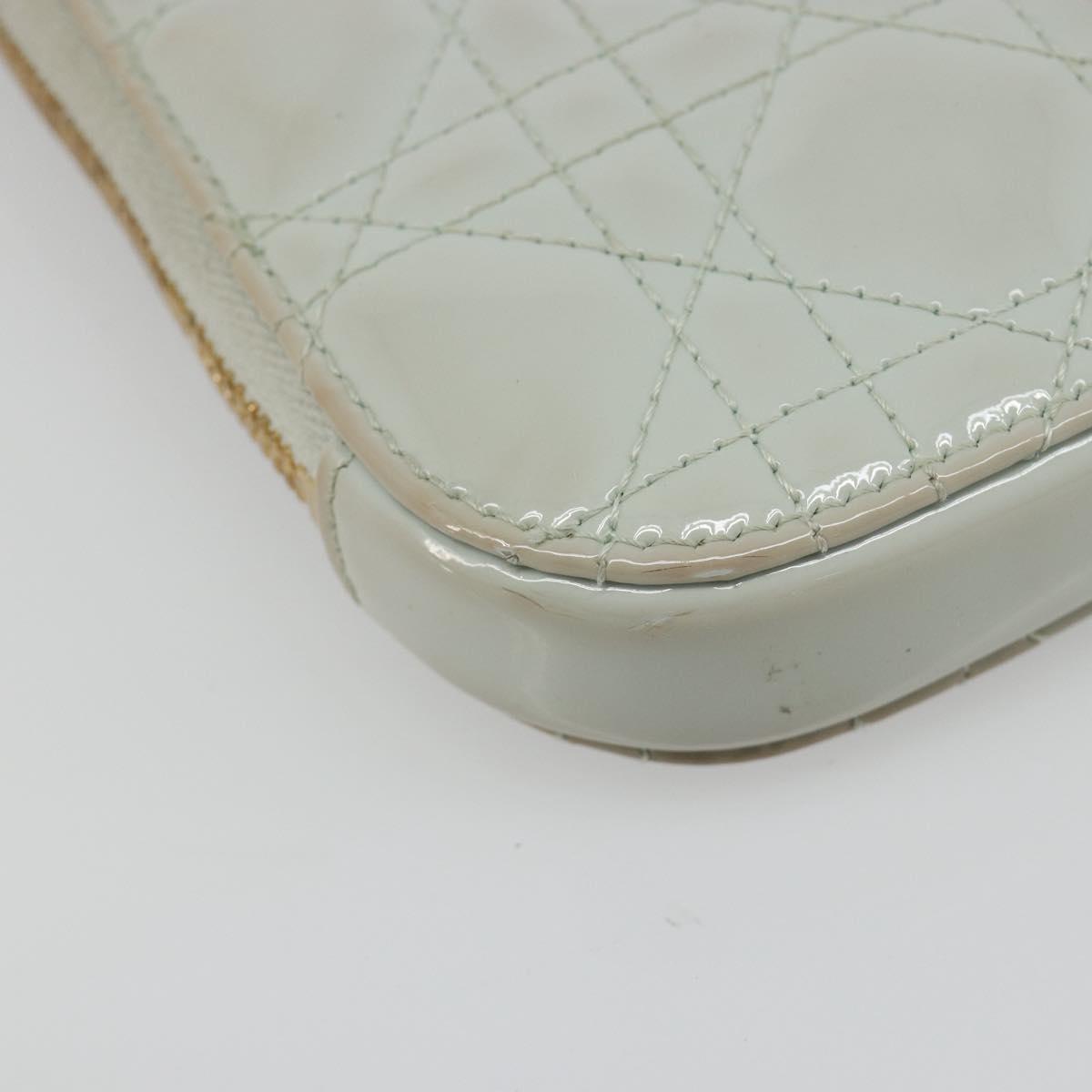 Christian Dior Cannage Phone Pouch Chain Bag Patent Light Blue Gold Auth 185556