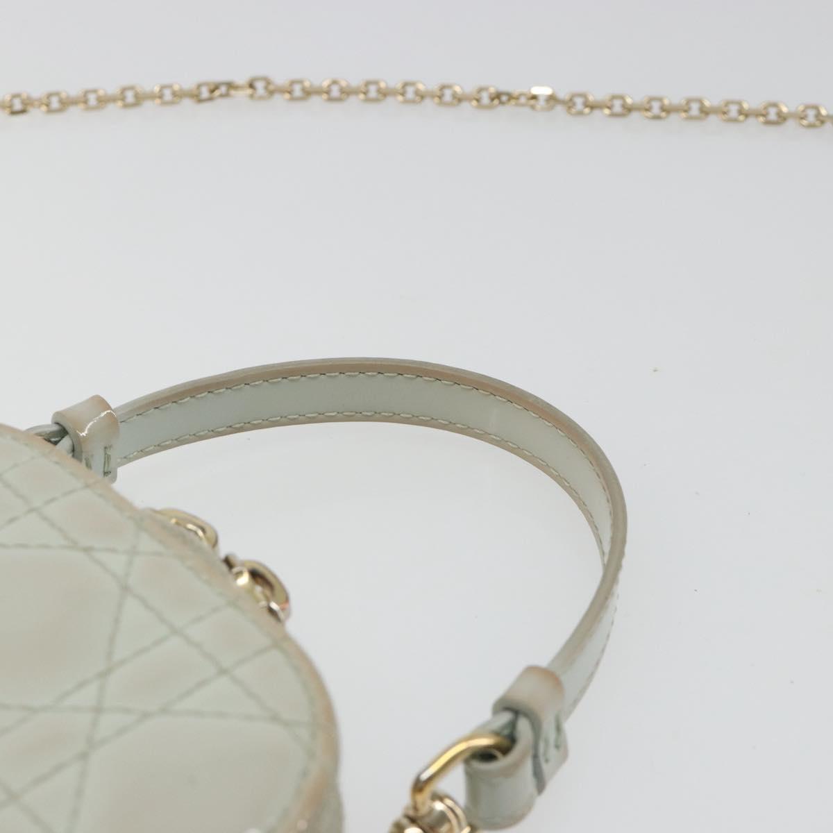 Christian Dior Cannage Phone Pouch Chain Bag Patent Light Blue Gold Auth 185556