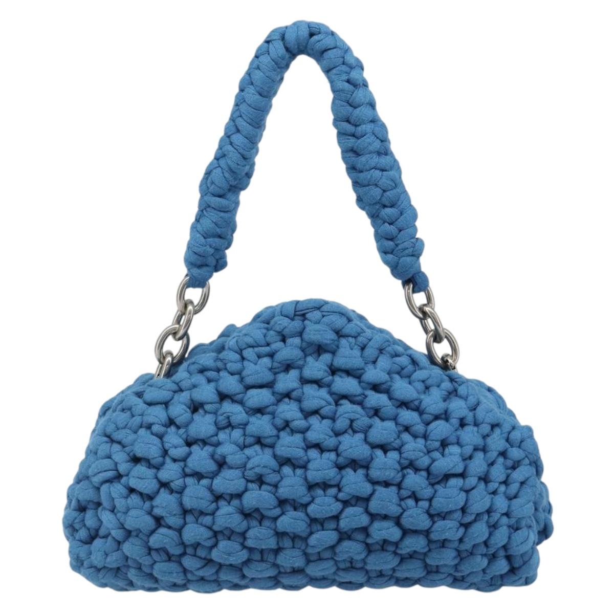 BOTTEGA VENETA Top Handle Bag Hand Bag Cotton Jersey Blue Silver Auth 185557A