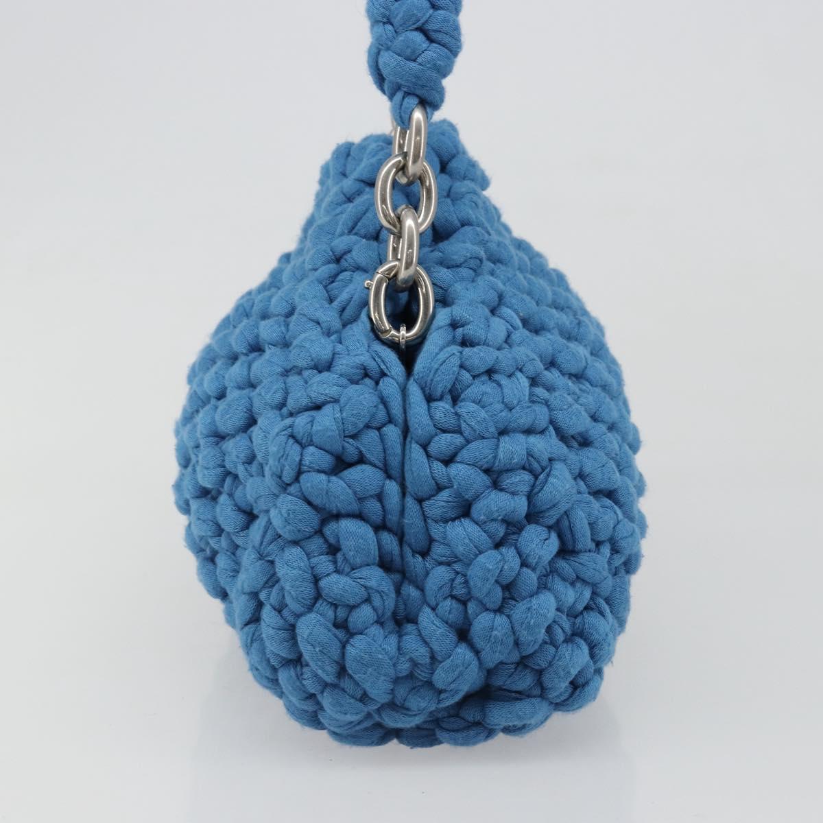 BOTTEGA VENETA Top Handle Bag Hand Bag Cotton Jersey Blue Silver Auth 185557A