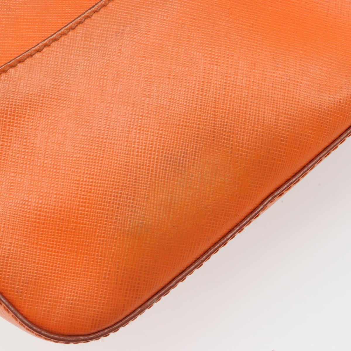 Salvatore Ferragamo Gancini Chain Shoulder Bag Leather Orange Gold Auth 185560