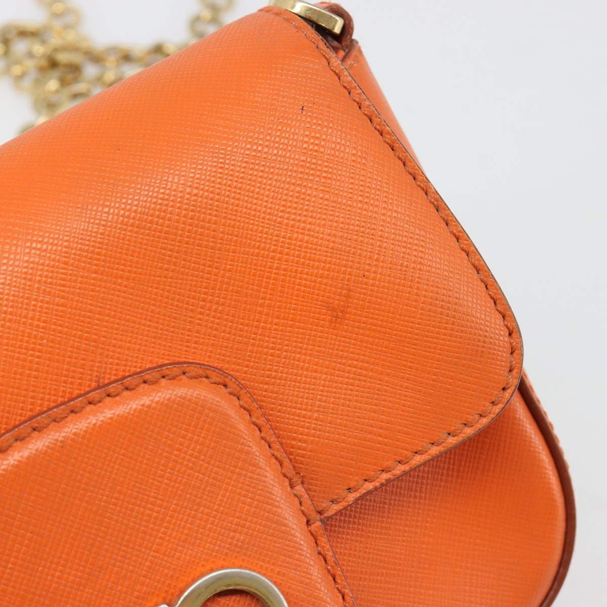 Salvatore Ferragamo Gancini Chain Shoulder Bag Leather Orange Gold Auth 185560