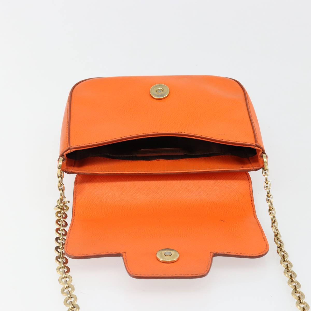 Salvatore Ferragamo Gancini Chain Shoulder Bag Leather Orange Gold Auth 185560