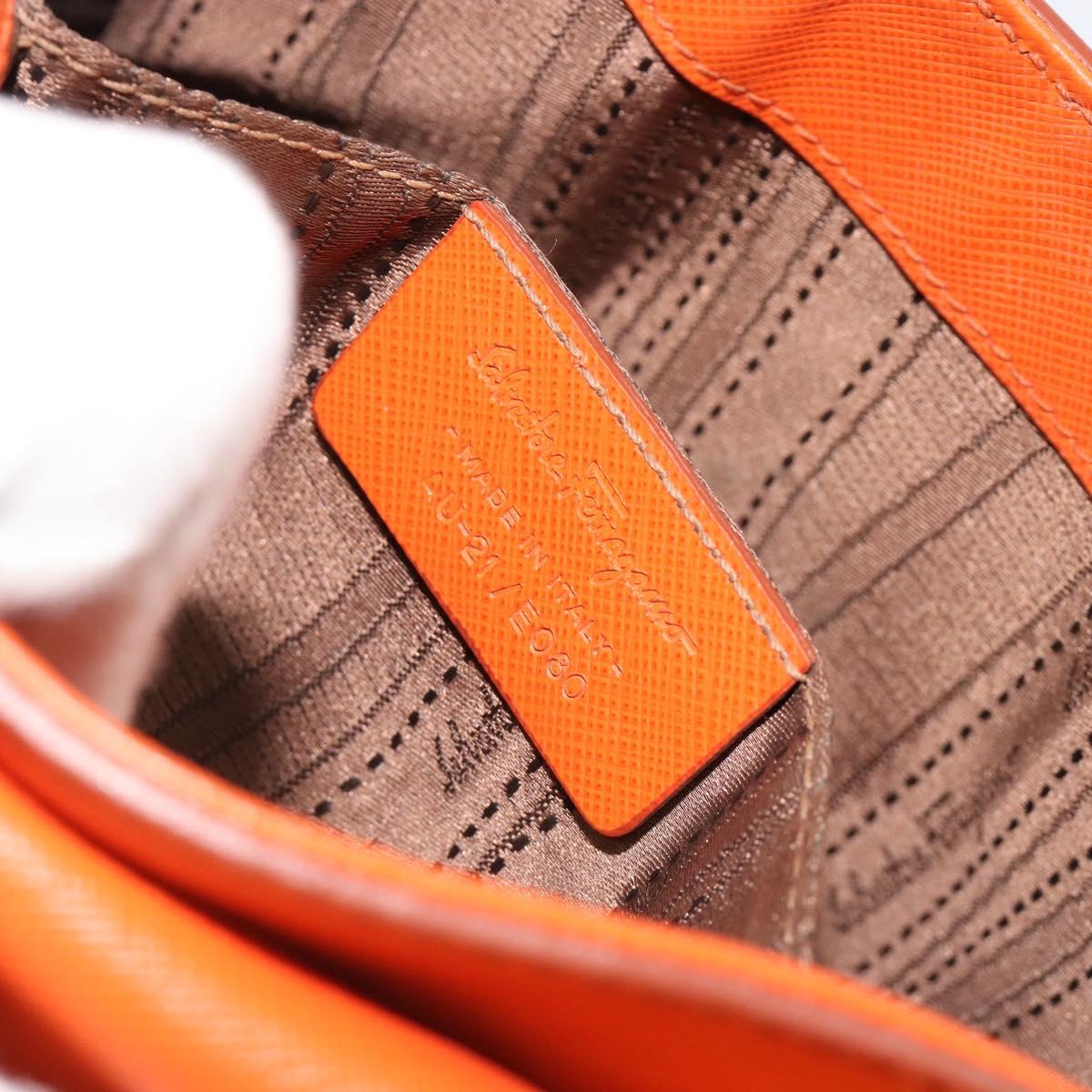Salvatore Ferragamo Gancini Chain Shoulder Bag Leather Orange Gold Auth 185560