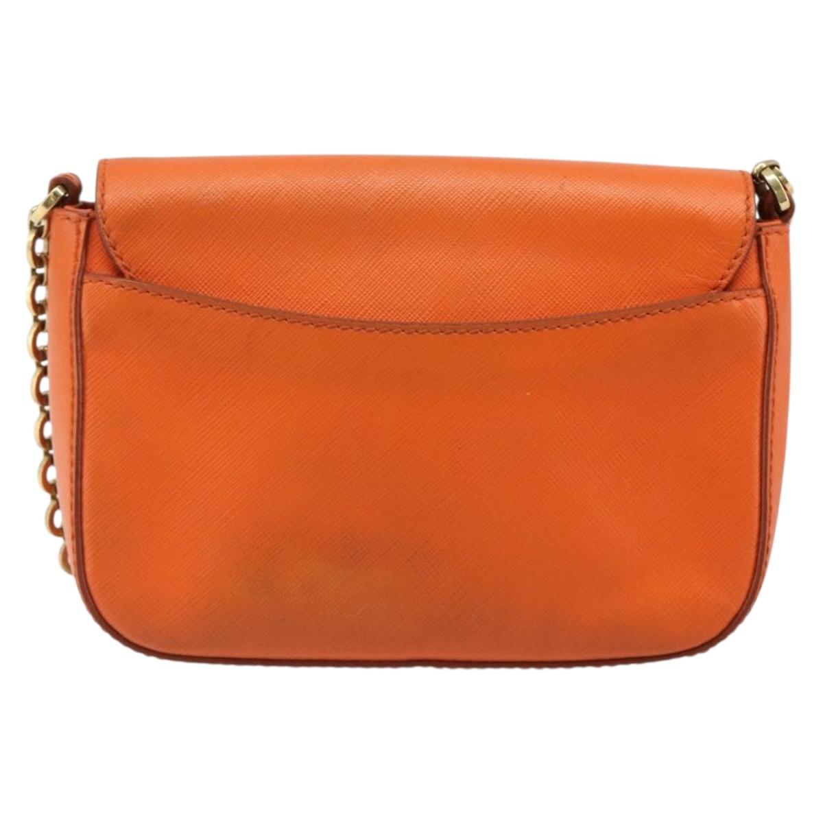 Salvatore Ferragamo Gancini Chain Shoulder Bag Leather Orange Gold Auth 185560