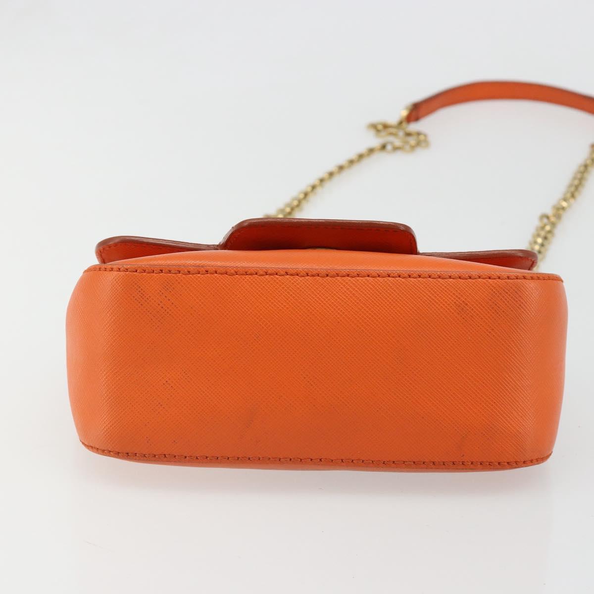 Salvatore Ferragamo Gancini Chain Shoulder Bag Leather Orange Gold Auth 185560