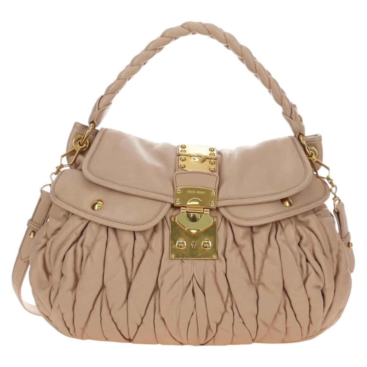Miu Miu Matelasse Shoulder Bag Leather 2way Pink Gold Auth 185581M