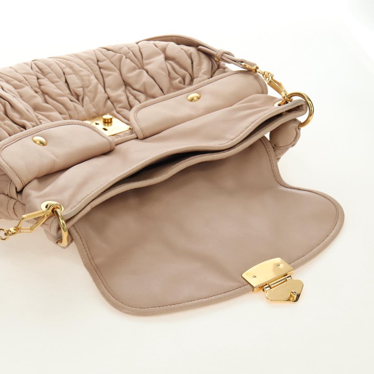 Miu Miu Matelasse Shoulder Bag Leather 2way Pink Gold Auth 185581M