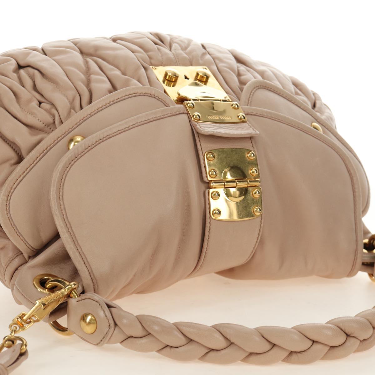 Miu Miu Matelasse Shoulder Bag Leather 2way Pink Gold Auth 185581M