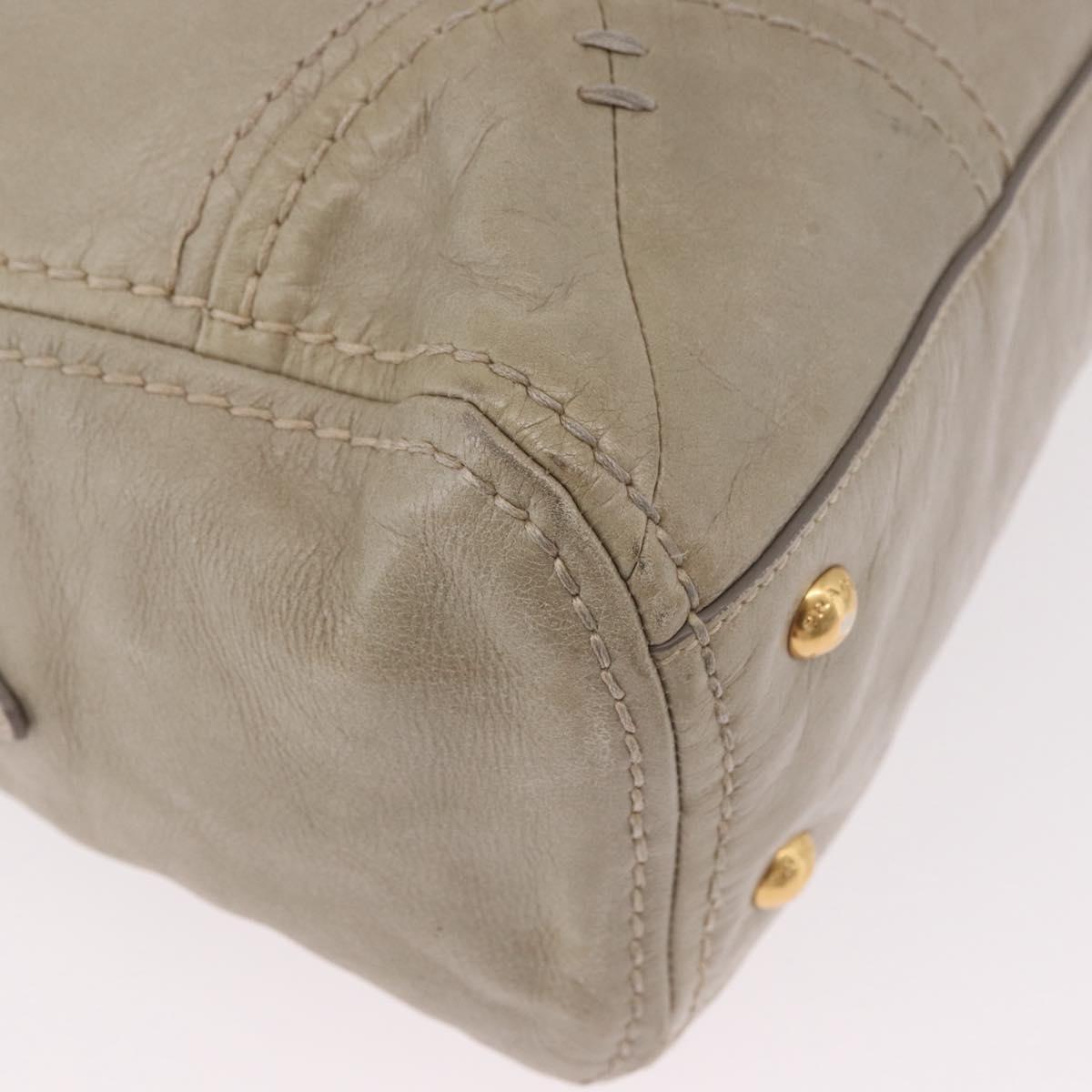 PRADA Hand Bag Leather 2way Khaki Gold Auth 185582A