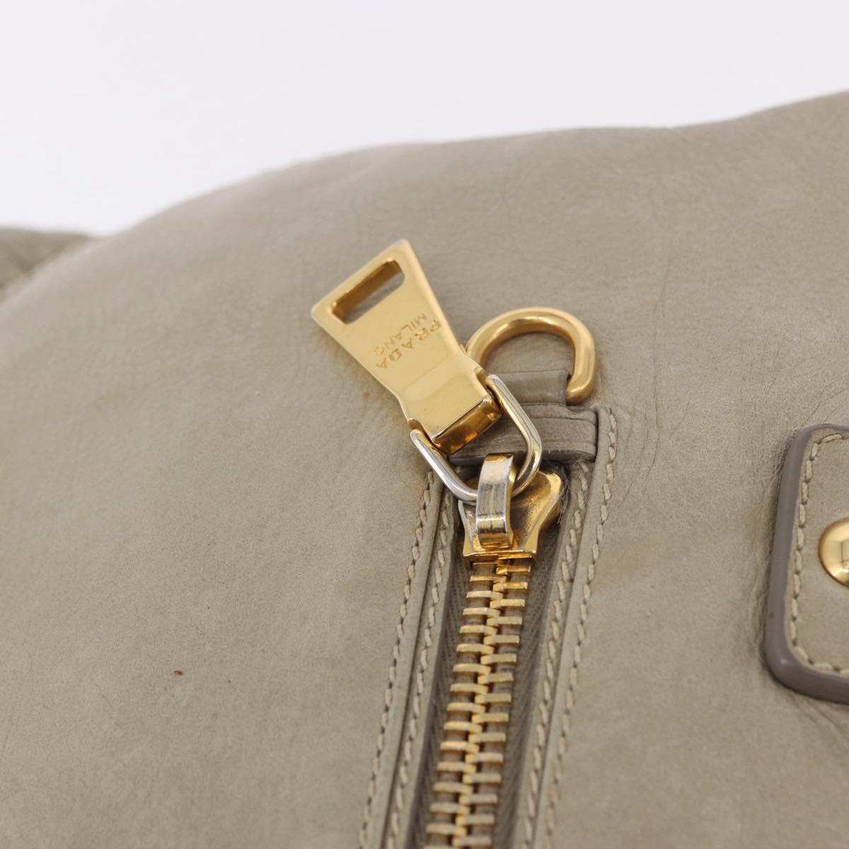 PRADA Hand Bag Leather 2way Khaki Gold Auth 185582A