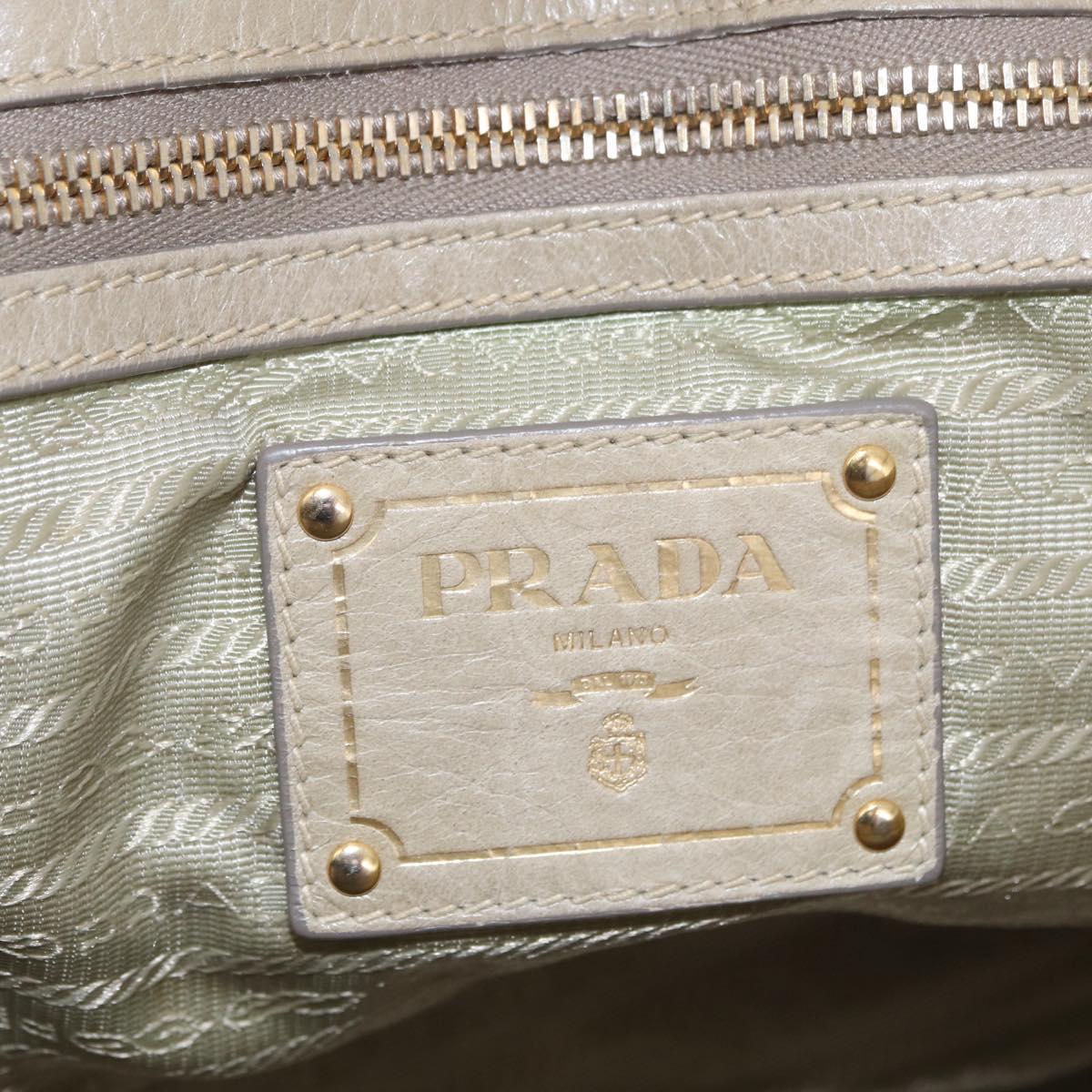 PRADA Hand Bag Leather 2way Khaki Gold Auth 185582A