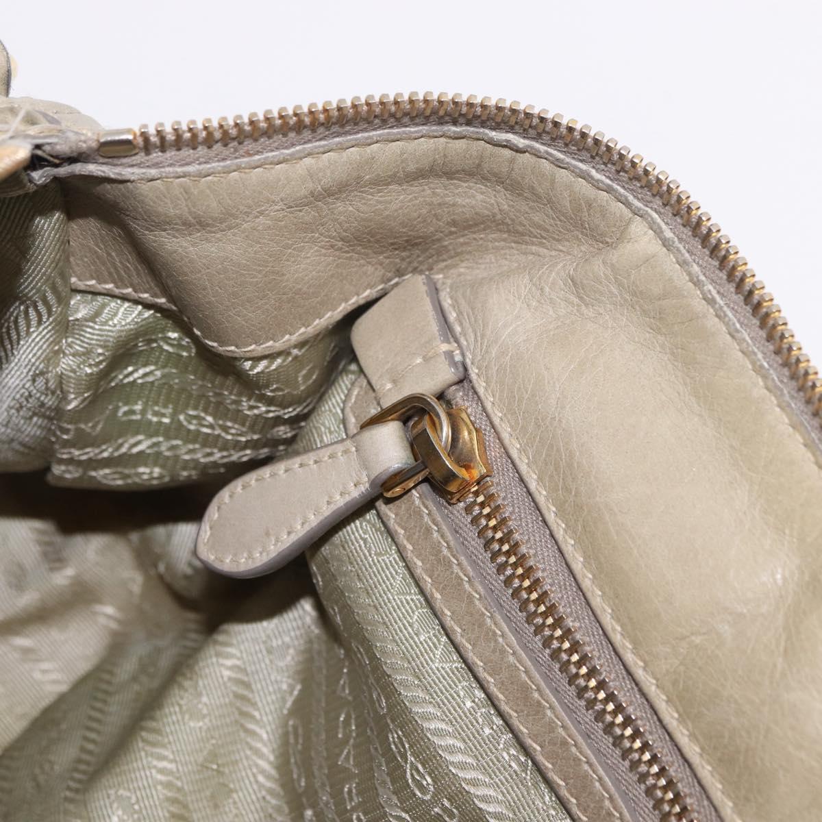 PRADA Hand Bag Leather 2way Khaki Gold Auth 185582A