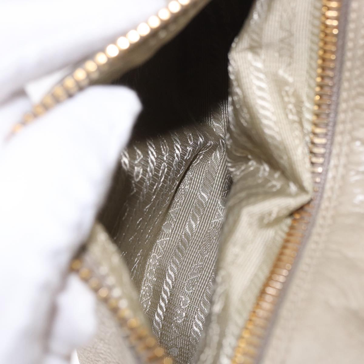 PRADA Hand Bag Leather 2way Khaki Gold Auth 185582A