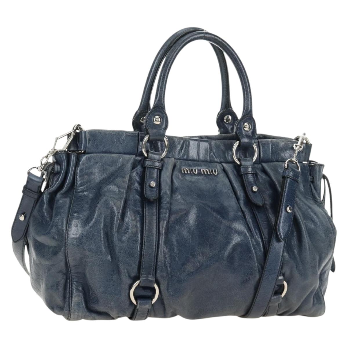 Miu Miu Hand Bag Leather 2way Navy Silver Auth 185583M