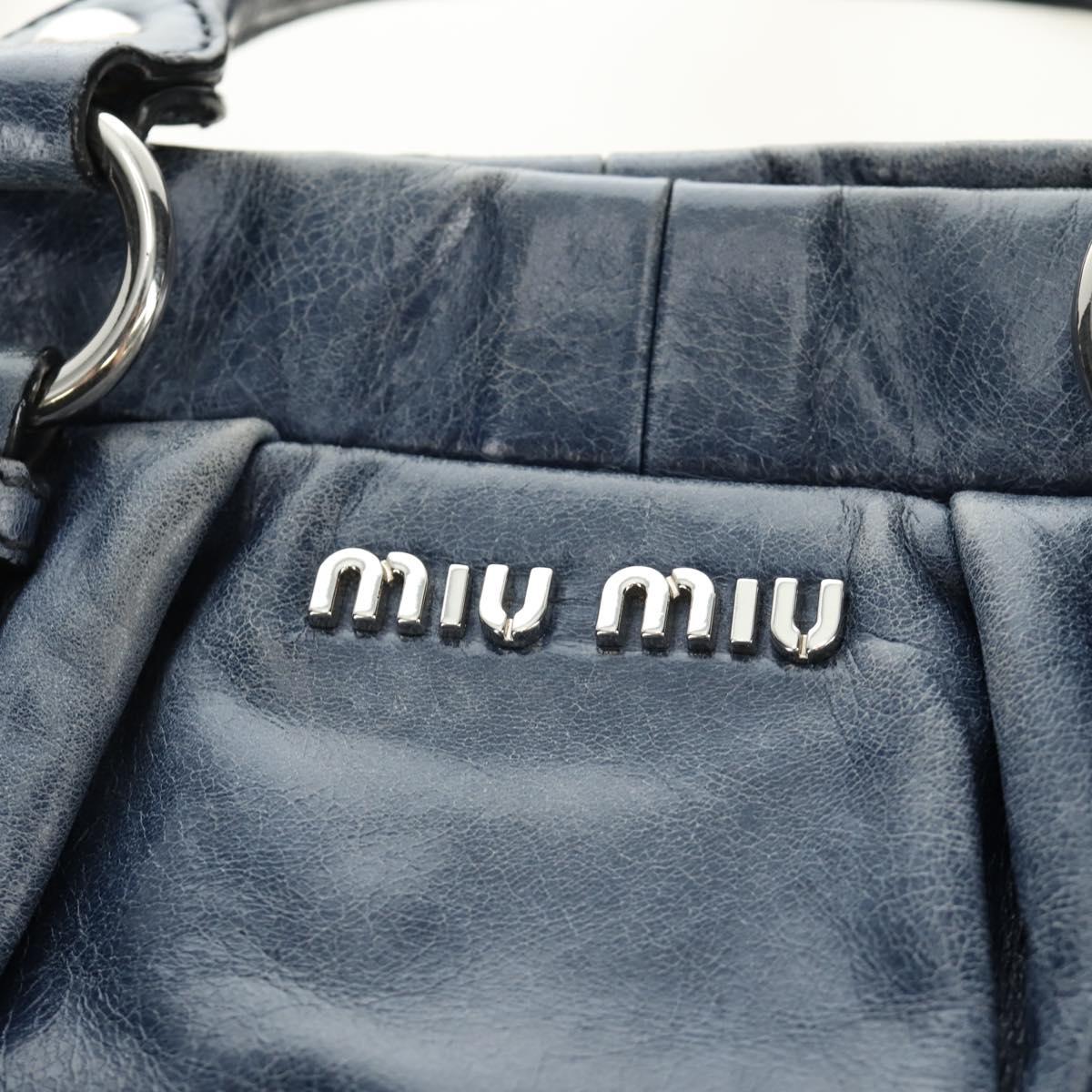 Miu Miu Hand Bag Leather 2way Navy Silver Auth 185583M