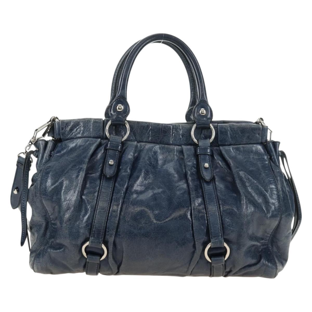 Miu Miu Hand Bag Leather 2way Navy Silver Auth 185583M
